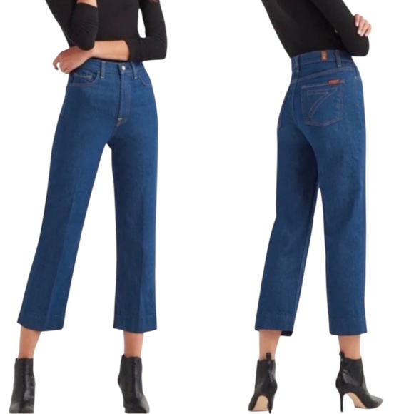 7 For All Mankind Baby Jo Cropped Trouser Jeans Avant High Rise Women's 27 - Picture 3 of 14